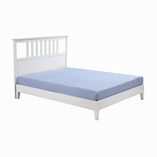 Poppy & Fritz - Twin XL Fitted Sheet, Crisp & Cool Cotton Percale Bedding, Deep Pocket, Fully Elasticized, Oeko-Tex Certified (Oxford Stripe Blue)