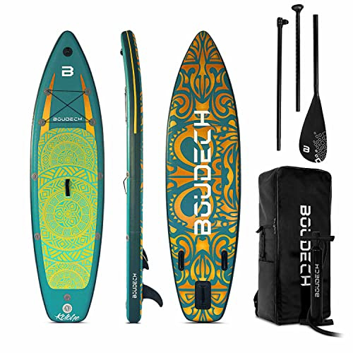 Stand Up Paddle Board Flatwater/Touring für Wassersport - aufblasbares SUP-Board 300 x 75 x 15 cm mit verstellbarem Paddel, Fußkettchen, Inflator, Reparaturset und Tragetasche. Gewicht max. 140 kg