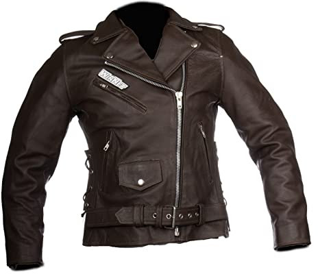 Giacca giubbotto modello chiodo in pelle di bovino da moto per custom cafè race in stile vintage (L)