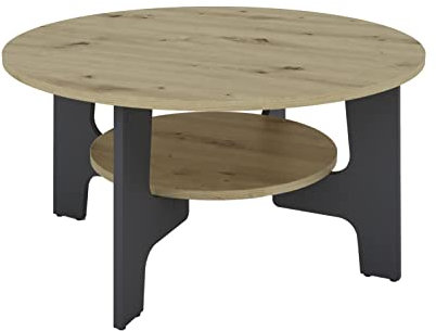 byLIVING Couchtisch Jonny/Melamin Artisan Eiche, Melamin Graphit/D 80, H 42,5 cm/mit praktischem Ablageboden