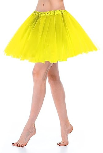 Tüllrock Damen Tutu Klassisch Elastisch 3 Lagig Tüll Tüllrock Gelb 80er Rock Tütü Dirndl Damen Kurz Dance Dress Up Party Zubehör Ballett Tanzkleidung Ballettkleidung 80er Jahre Outfit Damen Halloween