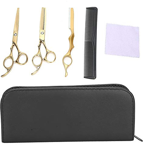 Demeras Haarschneideschere, Gold, Freelander Schere, 7 Zoll, Friseurscheren Set, Effilierschere, Haarschnittschere, Messer, Kamm, Haarstyling Werkzeug
