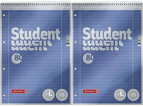 Brunnen 1067111 Notizblock/Collegeblock Student Premium Linkshänder (Veredeltes Deckblatt mit Metallic-Effekt, A4, liniert Lineatur 27, 90 g/m², 80 Blatt mit Kopfspirale (Packung mit 2)