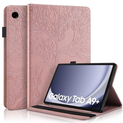 Succtopy Coque pour Galaxy Tab A9 Plus 11 2023 (SM-X210/X215/X216/X218) Housse de Protection avec Porte-Pencil, Étui à Rabat avec Support Fonction pour Tablette Samsung Tab A9 Plus Rose Gold