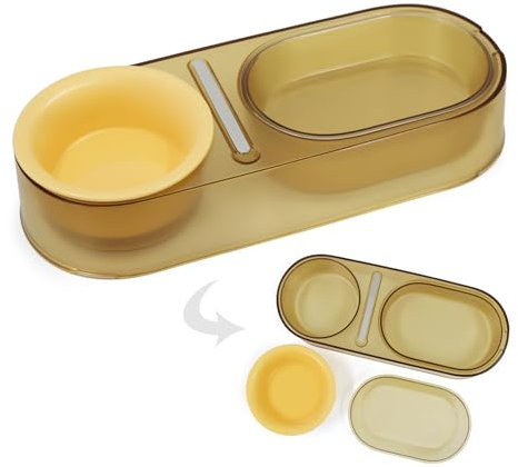 SONGWAY Ceramic Cat Food Bowl - Double Cat Bowls for Wet Food and Water, Cat Feeding Bowls, Multi-purpose Pet Bowls for Indoor Cats Kittens Puppies, Yellow