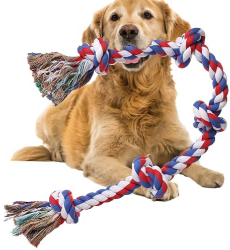 XIGOU Dog Rope Toys for Large Dogs Aggressive Chewers, Dog Chew Toys for Large Breed Indestructible, Heavy Duty Tough 3 Feet 5 Knots Dog Toy, Sturdy Rope toy for Dogs Tug of War Dog Toy Teeth Cleaning