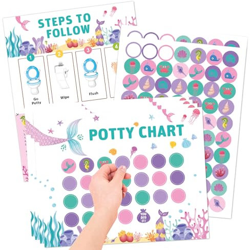 Potty Training Reward Chart, KAMHBE 10 Sheet Potty Training Chart for Toddlers Boys Girls - Mermaids Potty Chart with Stickers Toilet Training Reward Chart Develop Toileting Habit (Mermaids)