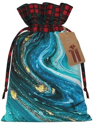 BTCOWZRV Weihnachten Kordelzug Geschenktüten Türkis Blau Gold Marmor Gedruckt Wiederverwendbare Geschenktüten Geschenkpapier Taschen Kleine Aufbewahrungstasche Für Weihnachten Thanksgiving Party