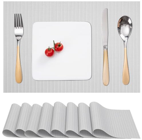 Myir JUN Lot de 8 Sets de Table, Tissé Lavable Napperons pour Cuisine ou pour Table à Manger Résiste à la Chaleur Antidérapant Fait en Vinyle (30x43.5cm) (Fumée Blanche)