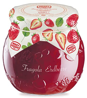 Menz&Gasser, Confettura Extra di Fragole Edel Plus, Ideale come Colazione o Spuntino, con Frutta di Alta Qualità in pezzi, 1 Vaso x 620 g