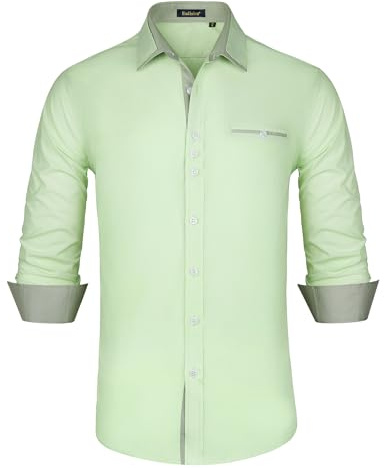 Enlision Chemise à manches longues pour homme, coupe droite, avec boutons, vert sauge, M