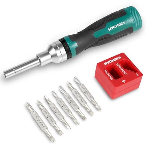 HYCHIKA 16 pezzi in 1 cacciavite a cricchetto, set di cacciaviti magnetici tutto in uno, multiutensile a cricchetto con punte esagonali a doppia estremità Phillips, a taglio, Torx e quadrate