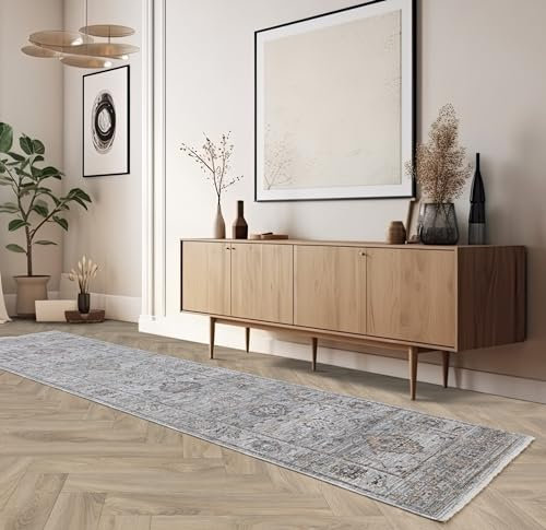 Lord of Rugs Traditioneller antiker Stil Teppich für Wohnzimmer Esszimmer Jaspis Klassischer Teppich Kurzflor Flachgewebe eingefasst Floral Vintage Teppich JA01 Blau Läufer L 240 x B 67 cm (L x B x B)