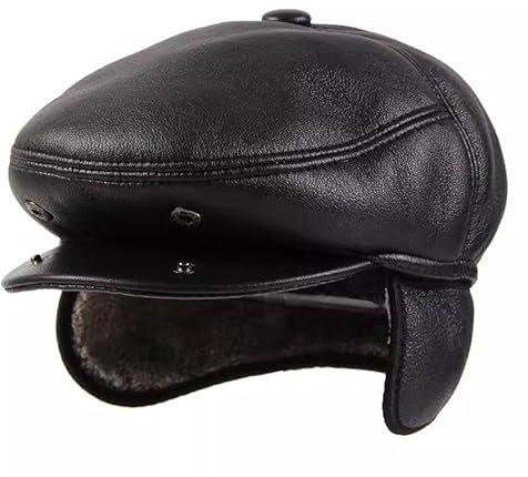 Ardorion Herren Schiebermütze gefütterte Schirmmütze mit Ohren- und Nackenschutz Herbst Winter Mütze warm mit Ohrenklappen Flatcap (DE/NL/SE/PL, Alphanumerisch, L, Schwarz)