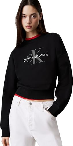 Calvin Klein Donna Felpa Monologo French Terry con Scollo Rotondo, Nero (Black), S