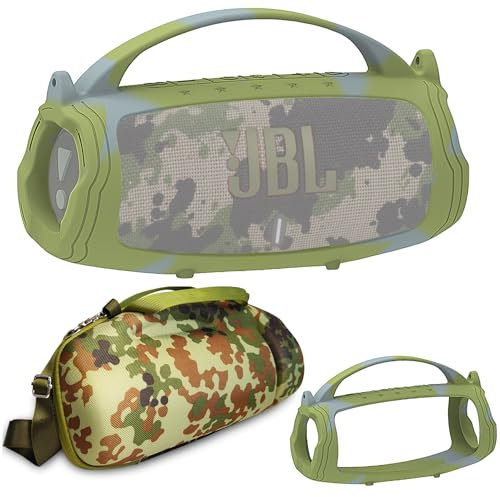 JCHPINE Camouflage Case for JBL Charge 4 / Charge 5 Portable Bluetooth Speaker, Silicone Cover & Hard Travel Case with Shoulder Strap