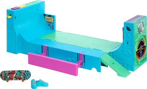 Hot Wheels Skate Boombox Skate Park Playset, se transforma en diapasón Skate Park con 1 Tabla Exclusiva y par de Zapatos de Skate, portátil con Almacenamiento