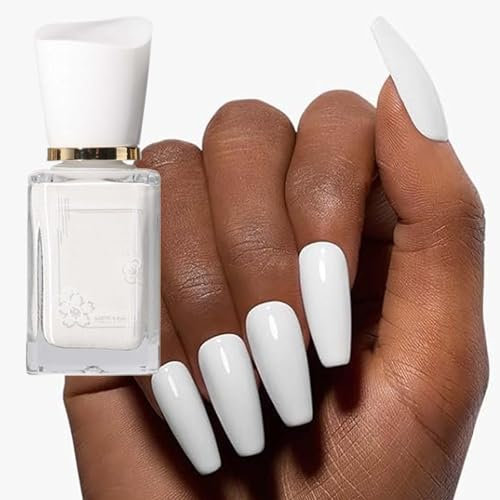 Milky White Nail Polish - Pure White Nail Varnish - Quick Dry Nail Polish - Based Formula for Diy Nail Art Manicure at Home, No Need Baking Tip