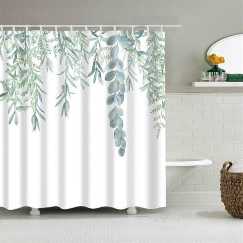 Tenda Doccia Foglie Verdi Bianco Tenda Doccia Antimuffa Tenda per Doccia Resistente Poliestere Tende Finestra Bagno Impermeabile Tende Doccia Moderne Tenda Vasca da Bagno 200x220cm