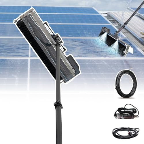 json2xml Kit Brosse Nettoyage Panneau Solaire avec Brosse à Rotation Automatique de 60 cm/mât d'extension/Tuyau d'extension de 10 m, kit de Poteau d'alimentation en Eau pour l'extérieur,7.5m/24.6ft