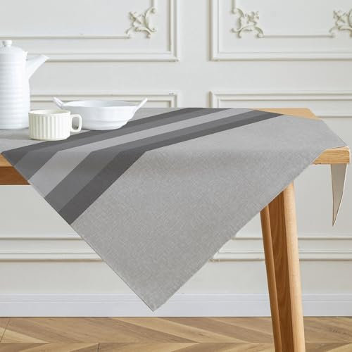 Kiatuniya Tischdecke Streifen Grau Mitteldecke Modern Winter Leinen Tischtuch Vintage Abwaschbar Tischdecken Landhausstil für Frühling Herbst Küche Tischdeko Party Dekor 85x85 cm