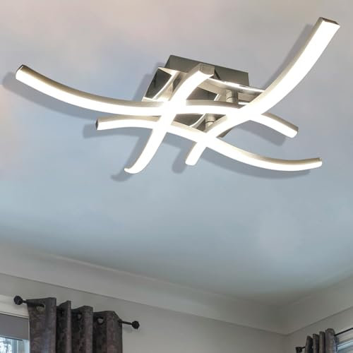 Sweier LED Deckenleuchte, Kaltweiß 6000K Moderne Deckenlampe, 28W 2800Lumen Küche Curved Deckenlampe, Chrom Wohnzimmer LED Lampe, für Flur,Schlafzimmer