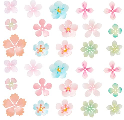 AHANDMAKER 30 Stück Perlenkappen Aus Kunststoff Mit Blumenmotiv. 15 Stile Blumen Abstandshalterperlen Kirschblüten Blumenperlen Mini Blumenperlen Blumen Perlen Anhänger Zum Selbermachen Basteln