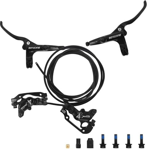 BUCKLOS HD-M375 MTB - Juego de frenos de disco hidráulicos de 4 pistones, bicicleta de montaña delantera izquierda 850 mm derecha trasera 1550 mm palanca de pinza de aleación de aluminio para