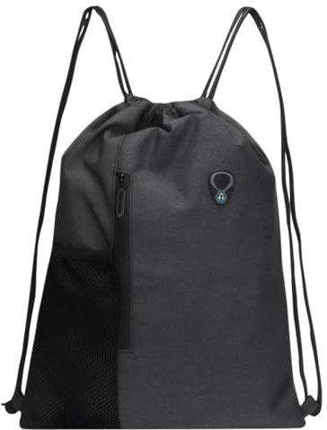 Amexo Turnbeutel, Wasserdicht Oxford-Stoff Kordelzugbeutel mit Reißverschluß Innentasche Sportbeutel Hipster Gym Bag Gefüttert Rucksack mit Verstellbar Tunnelzug Turnsack Gymsack für Herren (Schwarz)