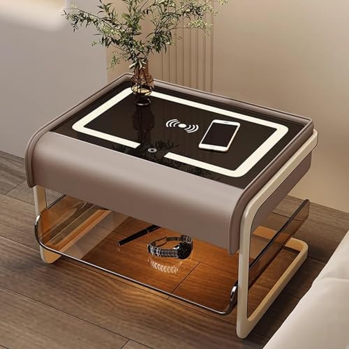 Wireless Charging Smart Nightstand with LED Lights, Bluetooth Speaker, and Acrylic Modern Design - Perfect for Bedroom, Kids Room, living Room