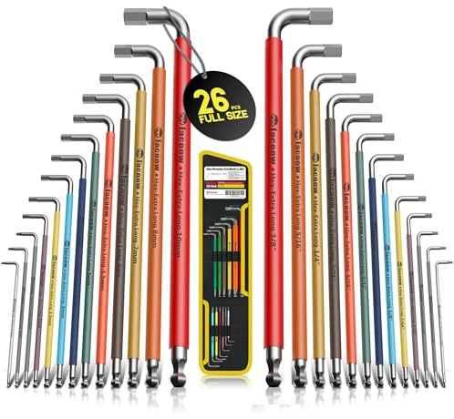 Facoow Inbusschlüssel-Sets, 26-teiliges Sechskantschlüssel-Set in voller Größe (metrisch und SAE), mit Tragetasche, robuster, extra langer Arm, Inbusschlüssel-Sets, Kugelkopf-Inbusschlüssel, farbiges