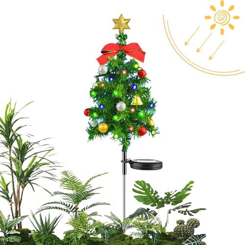 Árbol de Navidad solar para exteriores, luces solares para árbol de Navidad, decoración de árbol de Navidad preiluminada, árbol de Navidad LED solar, árbol de Navidad iluminado con energía solar para