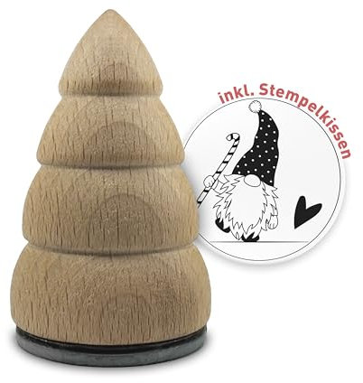Weihnachtsstempel in Tannenbaum-Optik – Unlackiert, 4 cm Durchmesser, 6,8 cm Höhe inkl. Stempelkissen, Weihnachtswichtel