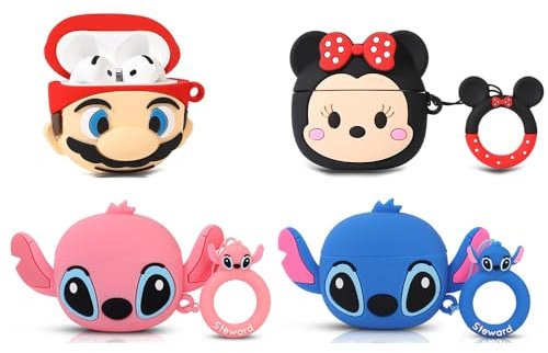 (4 Packung) Silikon Hülle für AirPods 4 Ohrhörer(2024), XMBYGY Cartoon Aufladung Stoßfeste Schützende Kopfhörer Abdeckung mit Schlüsselbund für AirPods 4th Erzeugung (MNFC+Mro+BigSTHBU+PK)