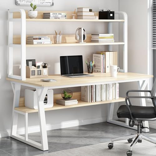 Bureau d'ordinateur moderne avec clapier pour économiser de l'espace - 80 cm - Couleur naturelle