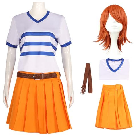 bi bi hou Nami Cosplay Kostüm Set mit Perücke Anime Verkleidung Live Action Film Outfit Nami Cosplay Halloween Karneval Party Kostüm für Erwachsene