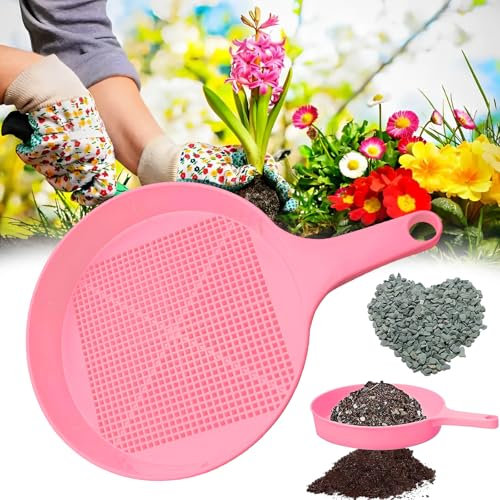 Yueser Tamis Jardinage, Tamis Sable Tamis Jardin Tamis Terre Tamis de Jardin en Maille Plastique pour Semis Tamis à Mailles Rond Tamis de Jardinage pour Jardin Sable Sol Compost (Rose)