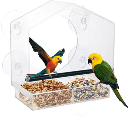 Hisdricus Mangeoire transparente pour oiseaux, avec 4 ventouses, grande fenêtre, 21,5 x 20,5 x 10 cm