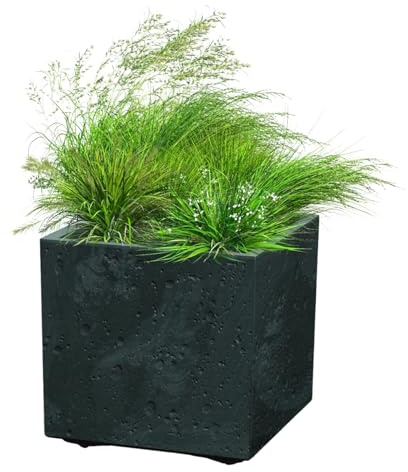 B2C Modular Concrete Square Planter with Inner Pot Garden Patio Home Decor Beton Effect Moder Weather Resistant Stackable Design (Anthracite, Small - Square)