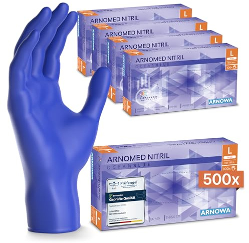 500x ARNOMED® Einweghandschuhe Dunkelblau, Nitril Handschuhe L | Einmalhandschuhe, Nitrilhandschuhe puderfrei, Gummihandschuhe Einweg, Schutzhandschuhe, Handschuhe Nitril in S, M, L, XL
