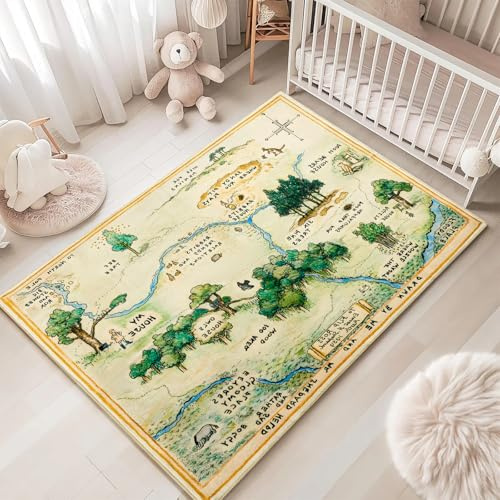 Estmy Waschbarer Kinderzimmerteppich, niedlicher Wald, Kinderspielmatte für Mädchen und Jungen, neutral, weich, Krabbelspielmatte für Klassenzimmer, Kinder, Kleinkinder, Schlafzimmer, schmutzabweisend