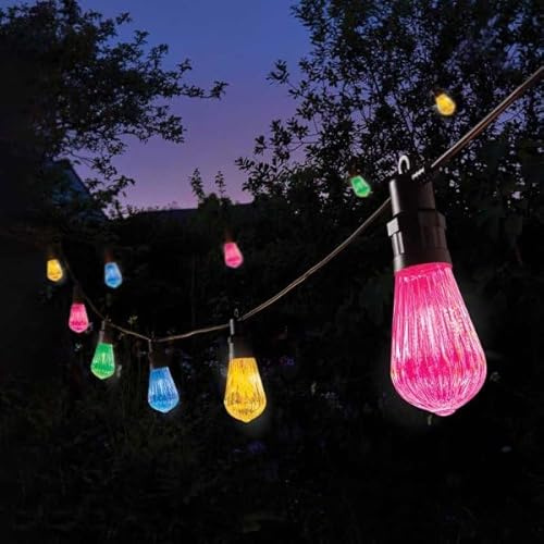 Garden Mile Verbindbare Gartenlichter für den Außenbereich 9,5 m lange, mehrfarbige Lichterkette für den Außenbereich, wasserdichte, geriffelte Girlandenbeleuchtung für Terrasse, Pergola, Balkon