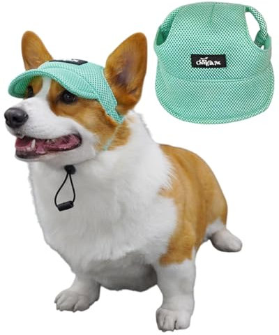 BPTRKOM 1 Stück Hunde-Basecap mit verstellbarem Sonnenschutz - Baseballmütze mit speziellen Ohrlöchern für alle Hundegrößen - Atmungsaktives UV-Schutz-Design (Größe: S, Farbe: Grün)