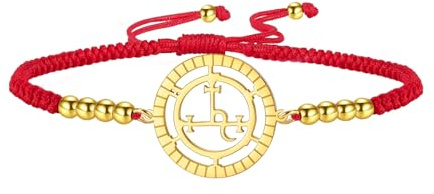EUEAVAN Sigil of Lilith Armband Hekate-Fußkettchen Handgefertigtes geflochtenes Seil Glücksbringer Rote Schnur Gothic-Amulett Dreifache Mondgöttin Schmuck Heidnische Hexerei Geschenk