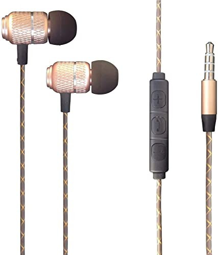 KP TECHNOLOGY Earphones For Sony Xperia 10 VII/Sony Xperia 1 VII - In-Ear Headphones Earbuds with 3.5mm Jack [Remote & Microphone] Noise Isolating, High Definition (GOLD)