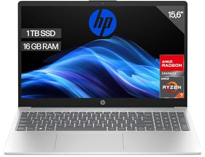 HP 15-fc0239ns - Ordenador portátil de 15.6 FHD (AMD Ryzen 7-7730U, 16 GB RAM, 1TB SSD, AMD Radeon Graphics, Sin Sistema operativo) Plata y Azul - Teclado QWERTY Español