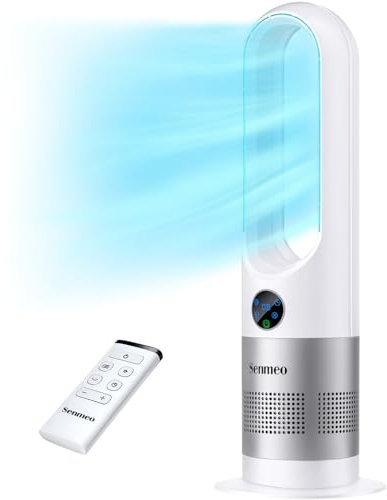 Senmeo Bladeless Fan, 26 inch Tower Fan with Remote, 8 Speeds, 90° Oscillation, 9H Timer, Large LED Display with Auto Off, Easy to Clean, Portable Quiet Cooling Fans for Bedroom, Home, Office