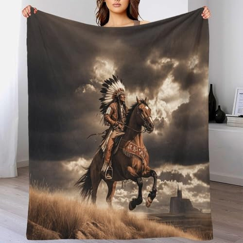 Kuscheldecke Flauschige 3D-Touch-Erlebnis 60x80inch(150x200cm) Native American Fleecedecke, Weiche Warme Wolldecke Überwurfdecke, Couchdecke, Mohican Ritter Decke Für Sofa, Tagesdecke, Wohndecke