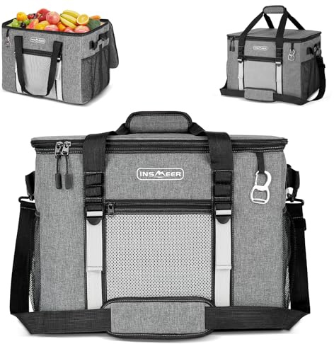 INSMEER Kühltasche Groß 50 l, Kühltaschen Faltbar für 80 Dosen, Faltbare/Auslaufsicher mit Öffner, Picknicktasche/Kühlbox Gross für Camping, Strand, Picknick, Familienausflüge für 4 Personen