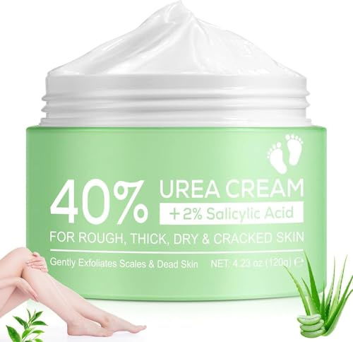 Generisch Urea Fußcreme, Urea-Creme 40 Prozent für die Füße, mit Hyaluronsäure, Teebaum und Aloe Vera, Fersenbalsam zur Hornhautentfernung und Erweichung, für trockene, rissige Füße, Fersen und Hände